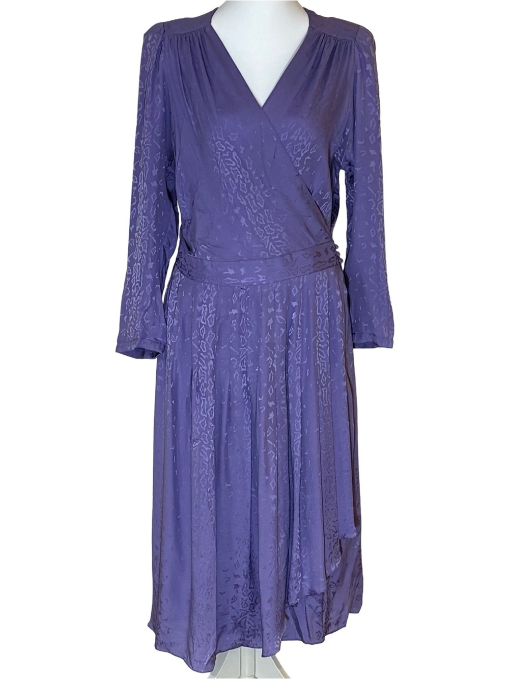 Vintage Nora Noh 100% Silk Purple Jacquard Wrap Dress Size 10